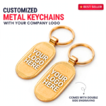 Customized Metal Keychains with Company Logo – Gold Finish Double-Side Engraving